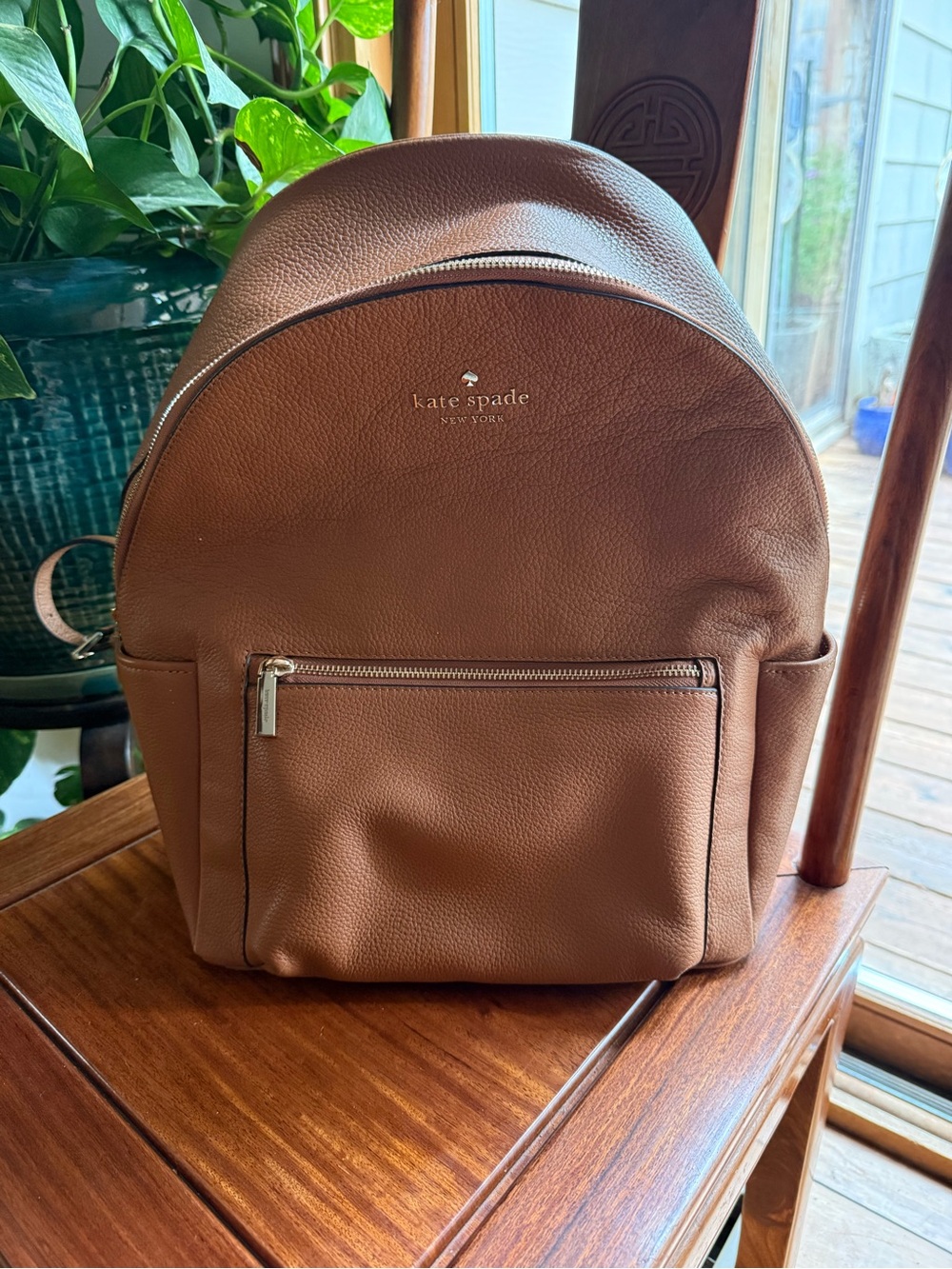 kate spade Brown Pebbled Leather Backpack with Front Zip